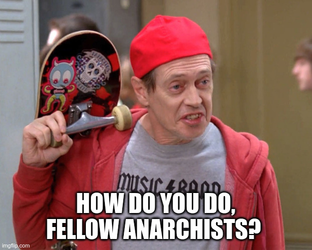 Steve Buscemi Fellow Kids | HOW DO YOU DO, FELLOW ANARCHISTS? | image tagged in steve buscemi fellow kids | made w/ Imgflip meme maker