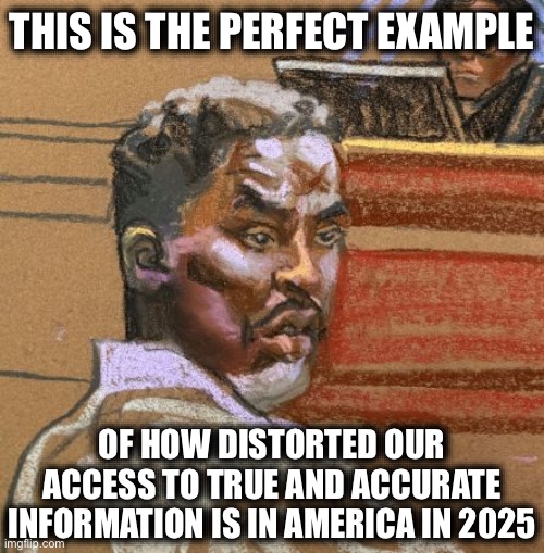 According to the Media, this is a Picture of P. Diddy | THIS IS THE PERFECT EXAMPLE; OF HOW DISTORTED OUR ACCESS TO TRUE AND ACCURATE INFORMATION IS IN AMERICA IN 2025 | image tagged in memes,not funny,fake news,liberal logic,stupid liberals,media lies | made w/ Imgflip meme maker