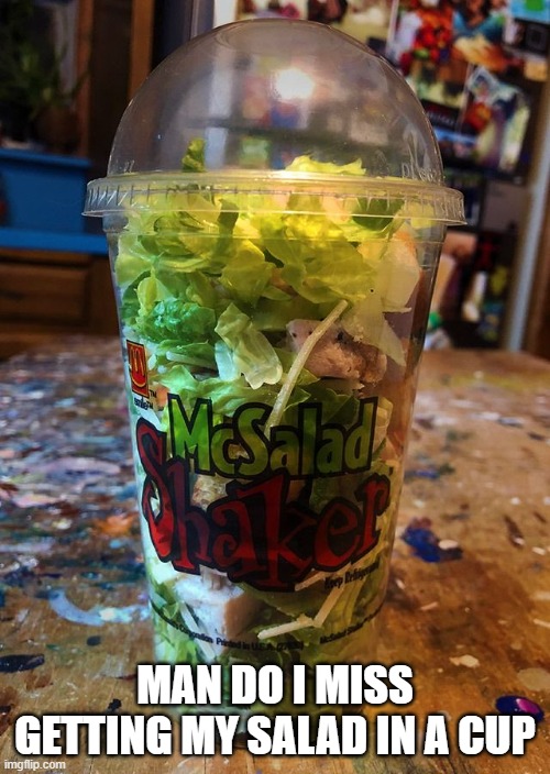 McSalad | MAN DO I MISS GETTING MY SALAD IN A CUP | image tagged in 90s | made w/ Imgflip meme maker