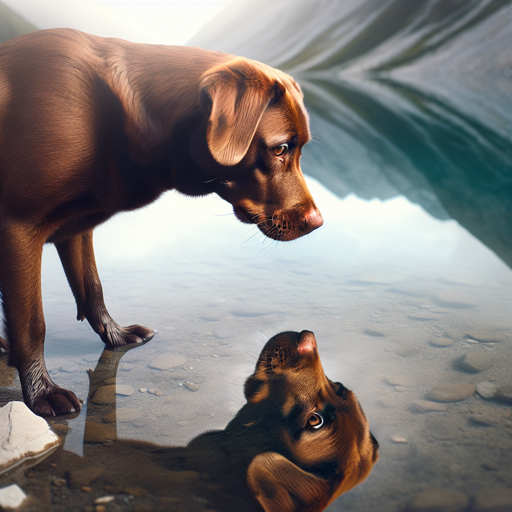 reflection of a dog looking in the water Blank Meme Template