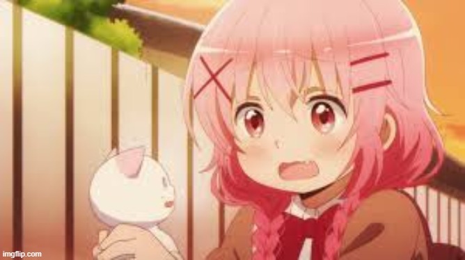 Gril with a cute little fang playing with neko (from comic girls) | image tagged in cute,anime,comic girls | made w/ Imgflip meme maker