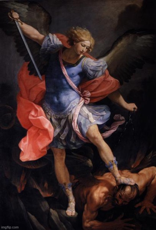 Archangel Michael defeats Satan | made w/ Imgflip meme maker