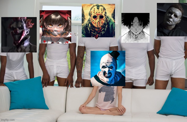 Odio a Art el payaso/i hate Art the clown. | image tagged in 5 black guys and blonde | made w/ Imgflip meme maker