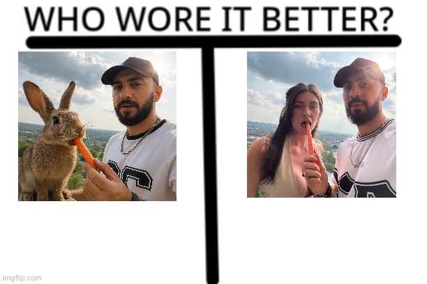 Girl vs Rabbit | image tagged in who wore it better,carrot,girl,rabbit | made w/ Imgflip meme maker
