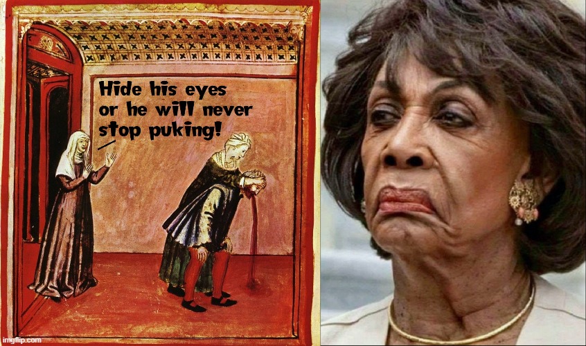 Trying to make it thru the day not vomiting even tho' Maxine's on TV | image tagged in vince vance,maxine waters,face,vomit,evil,memes | made w/ Imgflip meme maker