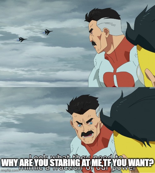 Literal Meme | WHY ARE YOU STARING AT ME,TF YOU WANT? | image tagged in look what they need to mimic a fraction of our power | made w/ Imgflip meme maker