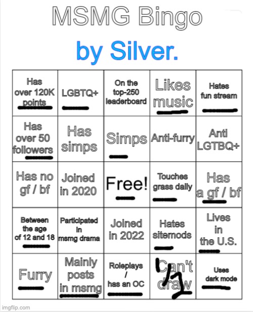 anygay goodnight | image tagged in silver 's msmg bingo | made w/ Imgflip meme maker