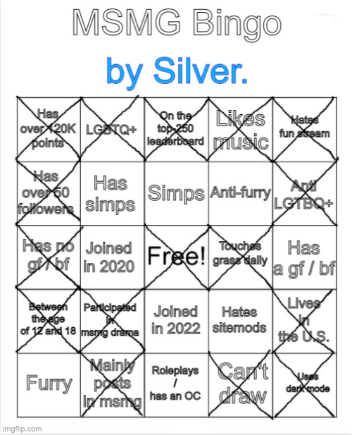 doing my bingo | image tagged in silver 's msmg bingo | made w/ Imgflip meme maker