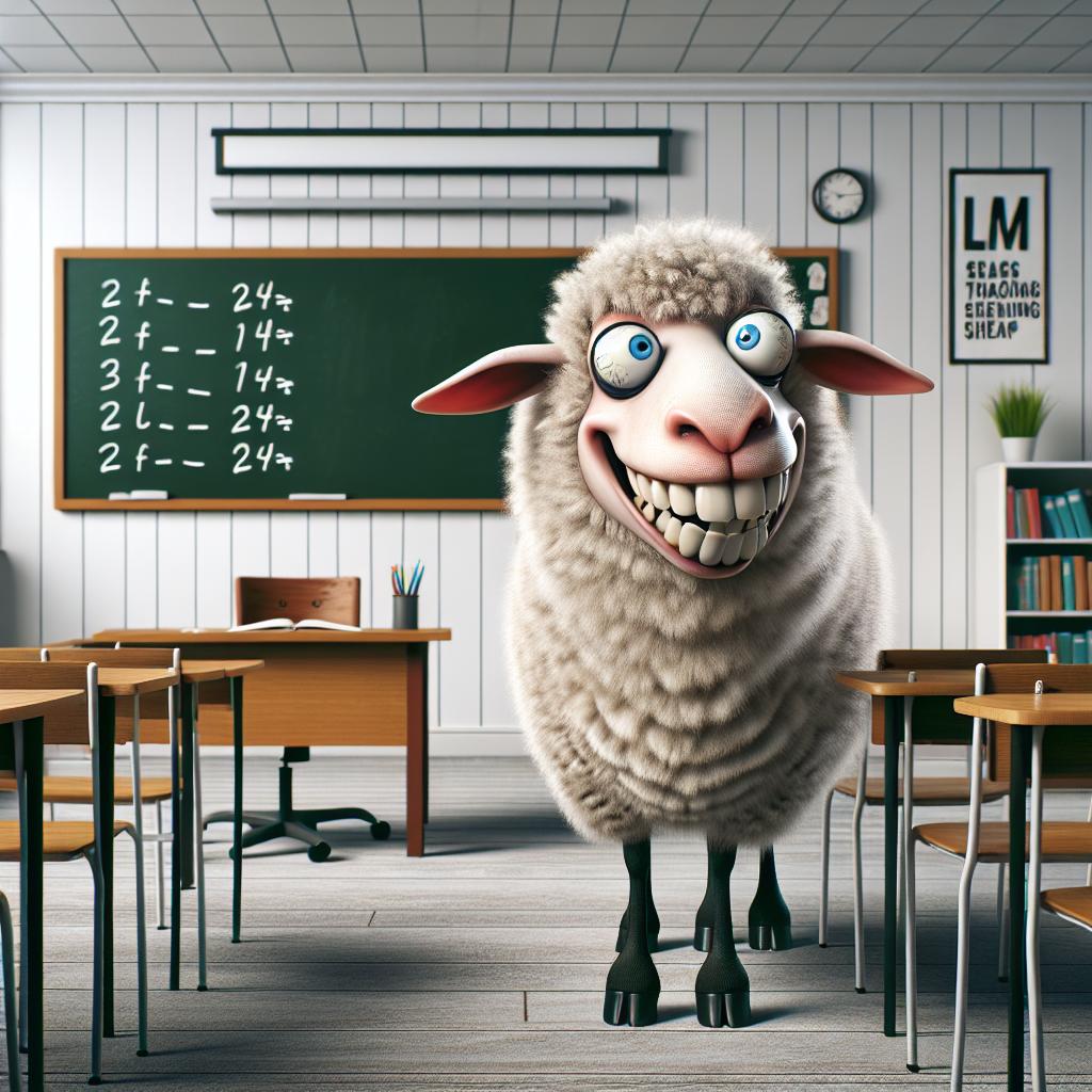 sheep with crossed eyes and weird teeth in the classroom Blank Meme Template