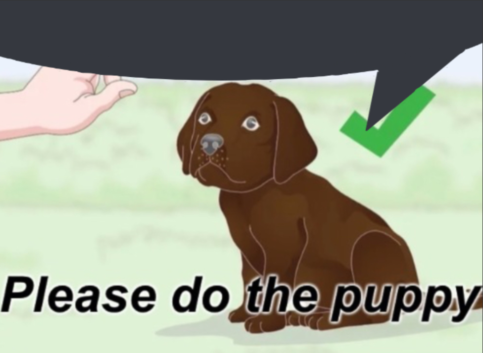 “Please do the puppy” speech bubble Blank Meme Template