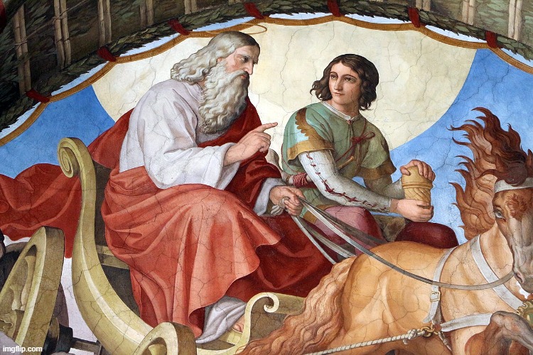 Astolfo and Saint John the Apostle fly back from the Moon in Elijah's flaming chariot. | image tagged in tags | made w/ Imgflip meme maker