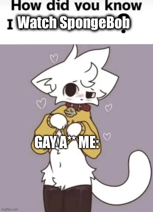 IM BACK >:D MY ACCOUNT WAS WIPED BUT IM BACK | Watch SpongeBob; GAY A** ME: | image tagged in how did you know i play x | made w/ Imgflip meme maker