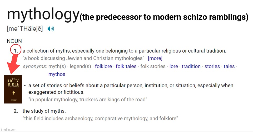 Mythology definition | (the predecessor to modern schizo ramblings) | image tagged in memes,bible,myths | made w/ Imgflip meme maker