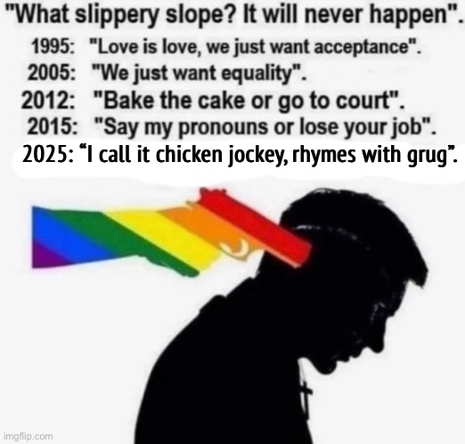2025: “I call it chicken jockey, rhymes with grug”. | made w/ Imgflip meme maker