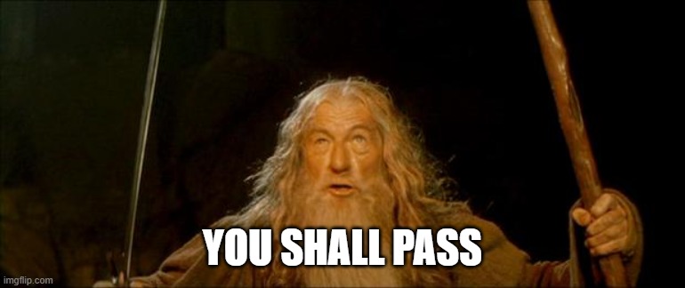 gandalf you shall not pass | YOU SHALL PASS | image tagged in gandalf you shall not pass | made w/ Imgflip meme maker