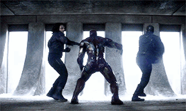 Captain america and Bucky vs Iron Man Blank Meme Template