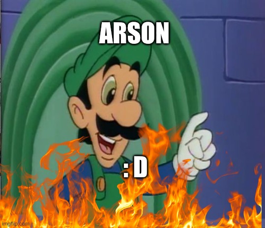 Mama Luigi HQ | ARSON; : D | image tagged in mama luigi hq | made w/ Imgflip meme maker