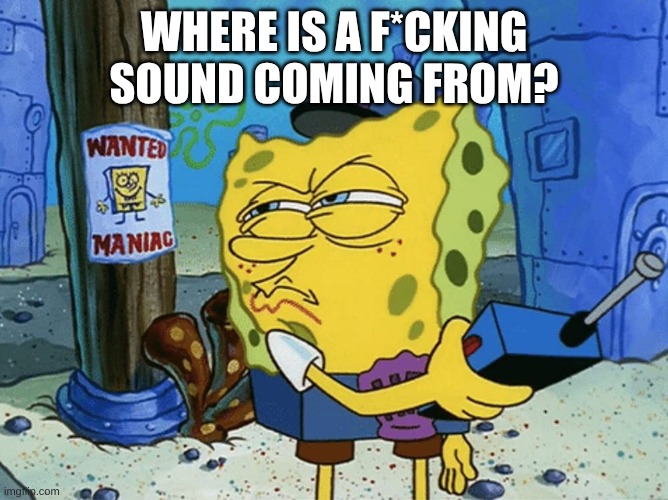 spongebob searching | WHERE IS A F*CKING SOUND COMING FROM? | image tagged in spongebob searching | made w/ Imgflip meme maker