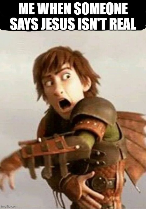 How dare you | ME WHEN SOMEONE SAYS JESUS ISN'T REAL | image tagged in httyd,hiccup,disgusted,how dare you | made w/ Imgflip meme maker