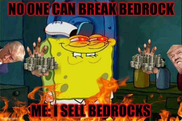 i sell bedrocks | NO ONE CAN BREAK BEDROCK; ME: I SELL BEDROCKS | image tagged in memes,don't you squidward | made w/ Imgflip meme maker