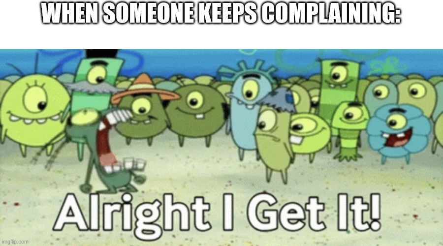Alright I get it | WHEN SOMEONE KEEPS COMPLAINING: | image tagged in alright i get it,meme | made w/ Imgflip meme maker