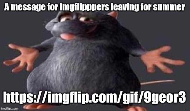 Shrugging Rat | A message for imgflipppers leaving for summer; https://imgflip.com/gif/9geor3 | image tagged in shrugging rat | made w/ Imgflip meme maker