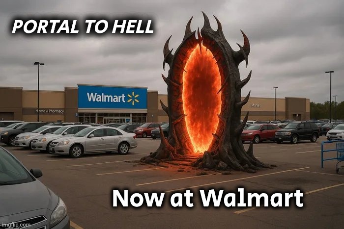 One Stop Shopping | PORTAL TO HELL; Now at Walmart | image tagged in people of walmart,cult,well yes but actually no,convenience store,shop til you drop,literally | made w/ Imgflip meme maker