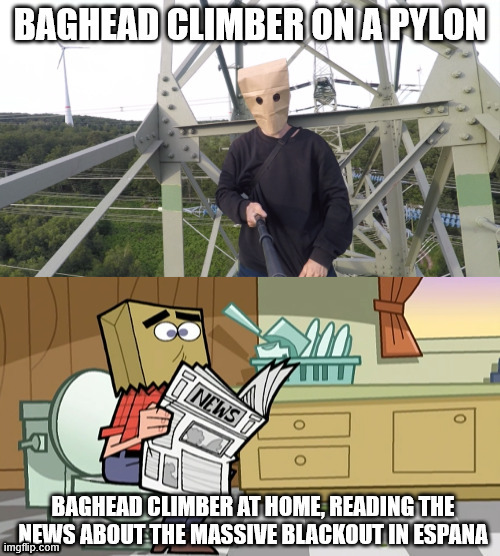 Baghead | image tagged in espana,blackout,meme,lattice climbing,humor,mono | made w/ Imgflip meme maker