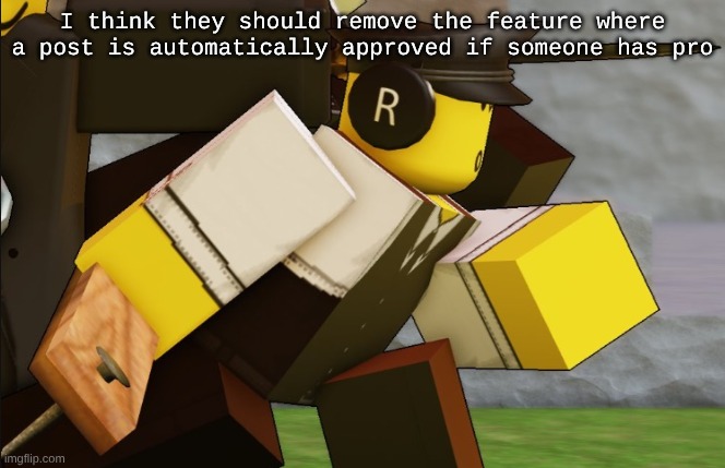 My sillyyyy | I think they should remove the feature where a post is automatically approved if someone has pro | image tagged in my sillyyyy | made w/ Imgflip meme maker