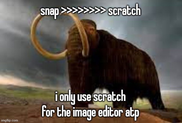 WiseMysticalMammoth 2: Electric Boogaloo | snap >>>>>>>> scratch; i only use scratch for the image editor atp | image tagged in wisemysticalmammoth 2 electric boogaloo | made w/ Imgflip meme maker