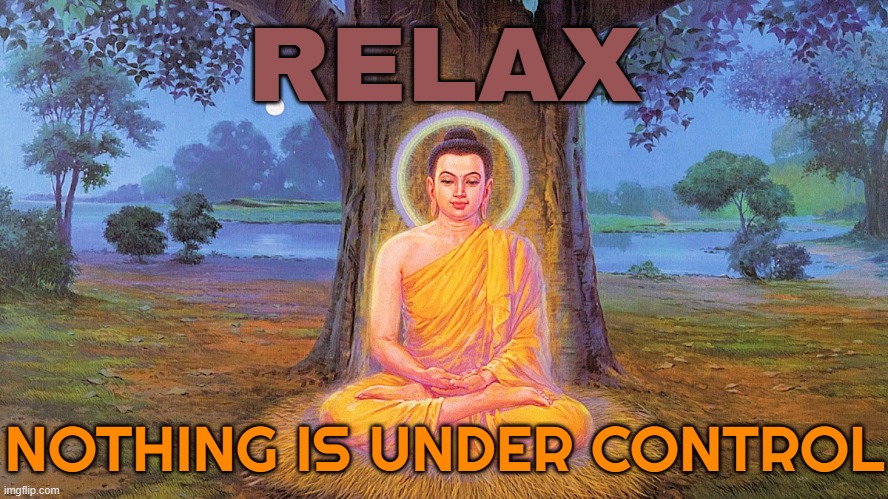 Nothing Is Under Control | RELAX; NOTHING IS UNDER CONTROL | image tagged in buddha buddhism buddhist,god,atheism,hinduism,buddhism,evolution | made w/ Imgflip meme maker