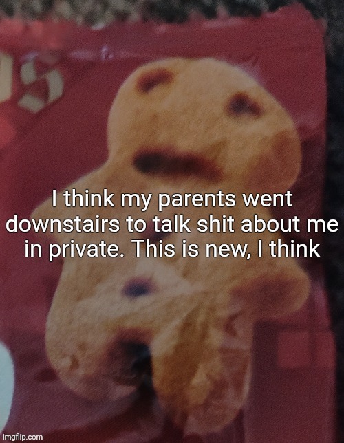Cookie | I think my parents went downstairs to talk shit about me in private. This is new, I think | image tagged in cookie | made w/ Imgflip meme maker