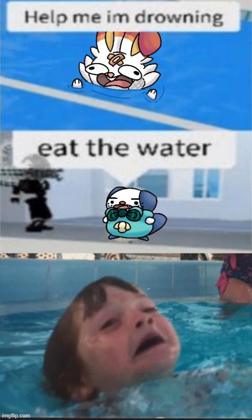 eating water | image tagged in drownin in pool,do you are have stupid | made w/ Imgflip meme maker