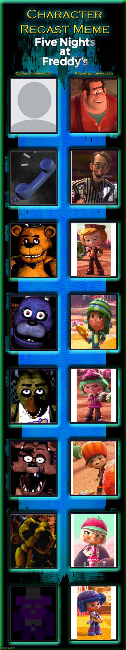 Five Nights at Rancis’ 1 Recast | image tagged in fnaf 1 recast | made w/ Imgflip meme maker