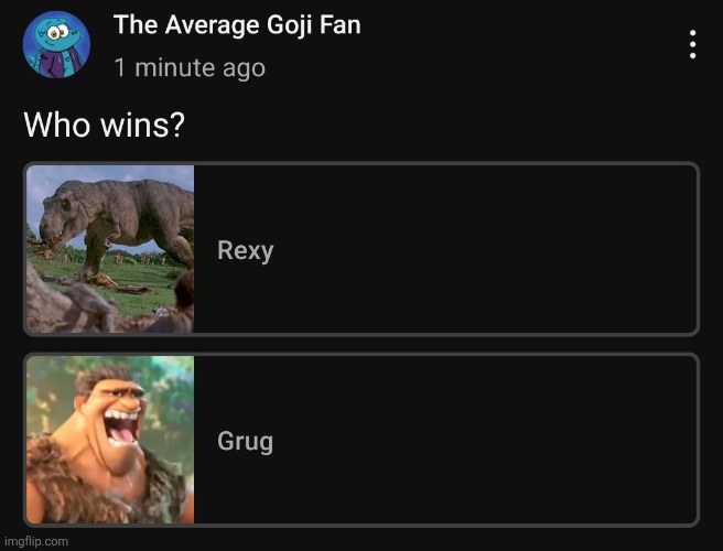 Rexy VS Grug.mp3 | image tagged in grug,the croods,jurassic park,jurassic world,jurassic park/world | made w/ Imgflip meme maker