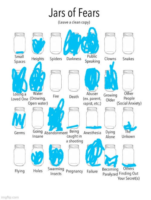 The empty ones are things I love/don't care about | image tagged in jar of fears clear version | made w/ Imgflip meme maker