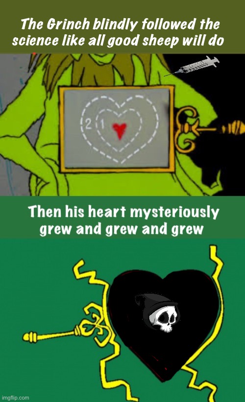 The Grinch blindly followed the science like all good sheep will do | image tagged in grinch,politics lol,memes,government corruption | made w/ Imgflip meme maker