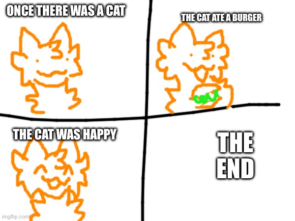 Burger cat original if it was original original | THE CAT ATE A BURGER; ONCE THERE WAS A CAT; THE CAT WAS HAPPY; THE END | made w/ Imgflip meme maker
