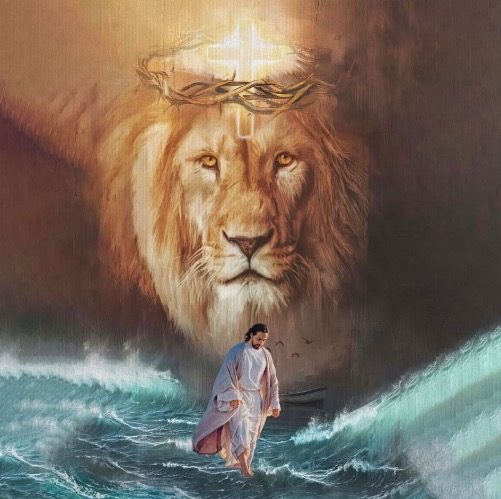 Lion Of Judah | image tagged in lions,jesus christ,christians christianity,bible,christian art,walking on water | made w/ Imgflip meme maker