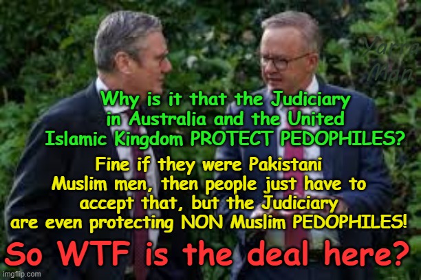 So just WHY does the United Islamic Kingdom AND Australia, PROTECT PEDOPHILE FILTH? | Yarra Man; Why is it that the Judiciary in Australia and the United Islamic Kingdom PROTECT PEDOPHILES? Fine if they were Pakistani Muslim men, then people just have to accept that, but the Judiciary are even protecting NON Muslim PEDOPHILES! So WTF is the deal here? | image tagged in stalin starmer,albanese labor,rotherham luton,pakistani muslim child rapists,churches politicians judges magistrates,hollywood | made w/ Imgflip meme maker
