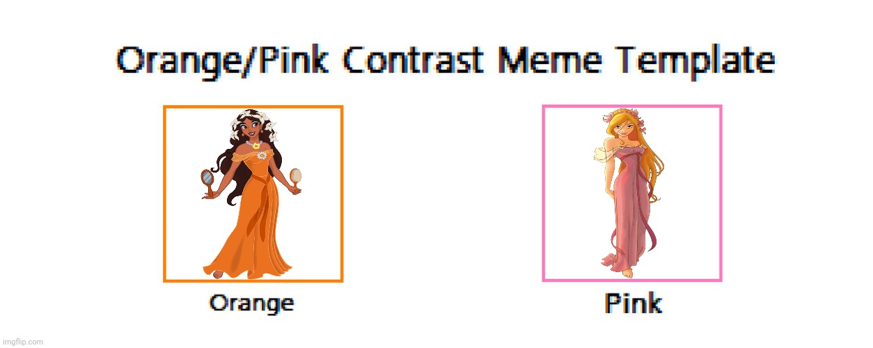 Ofelia (Orange) Giselle (Pink) Contrast | image tagged in orange pink contrast meme,enchanted,disney princess,giselle,ofelia,best friends | made w/ Imgflip meme maker