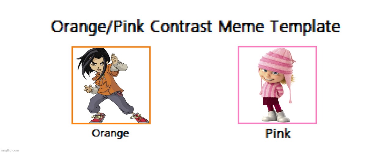 Orange Pink Contrast Meme (Jade and Edith) | image tagged in orange pink contrast meme,despicable me,jackie chan adventures,jade chan,edith gru,tomboys | made w/ Imgflip meme maker