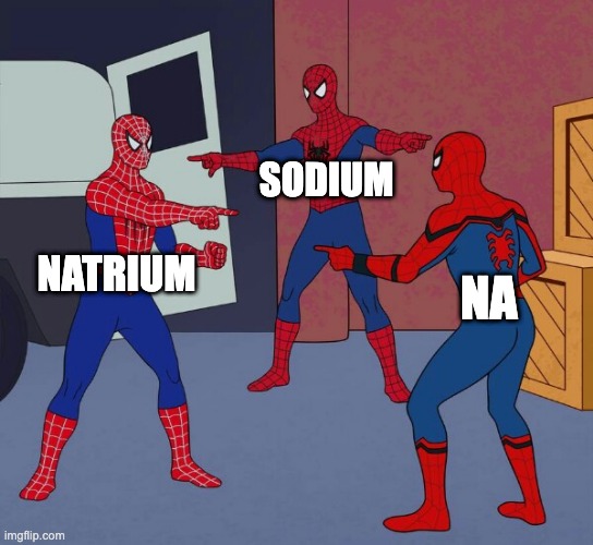 Spider Man Triple | SODIUM; NATRIUM; NA | image tagged in spider man triple | made w/ Imgflip meme maker