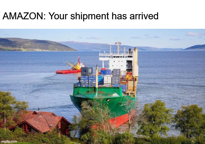No, seriously | AMAZON: Your shipment has arrived | image tagged in memes,amazon,delivery,shipping,ship,jeff bezos | made w/ Imgflip meme maker