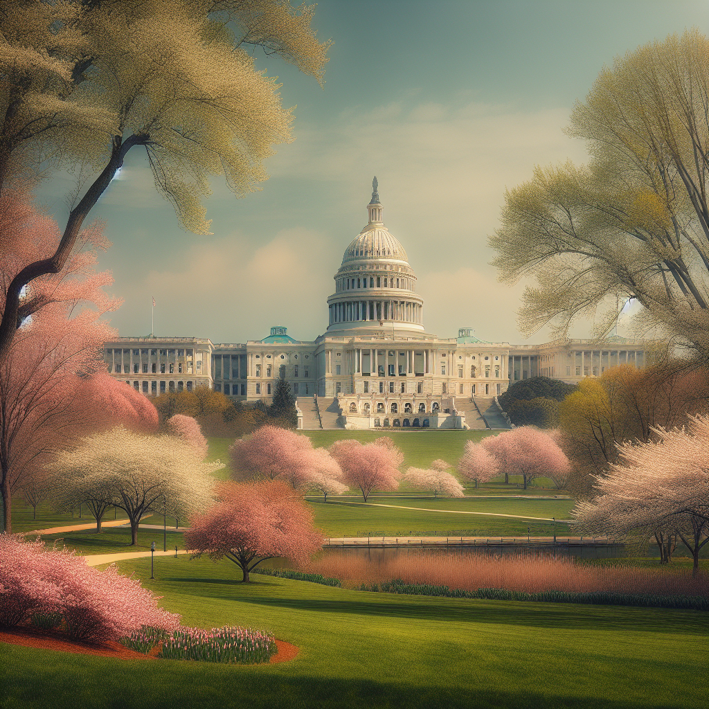 Capitol building in muted background in Spring Blank Meme Template