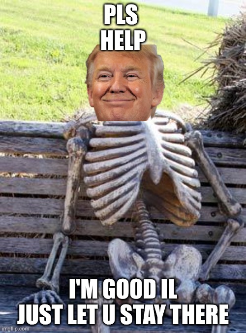 Waiting Skeleton | PLS 
HELP; I'M GOOD IL JUST LET U STAY THERE | image tagged in memes,waiting skeleton | made w/ Imgflip meme maker