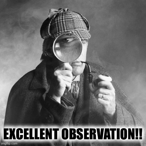 Sherlock Holmes | EXCELLENT OBSERVATION!! | image tagged in sherlock holmes | made w/ Imgflip meme maker