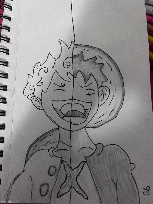 One of my old Luffy/ gear 5 form drawings | made w/ Imgflip meme maker