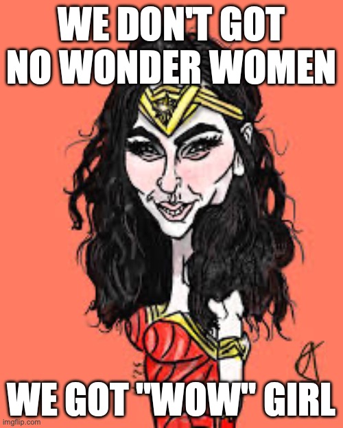 Wow girl | WE DON'T GOT NO WONDER WOMEN; WE GOT "WOW" GIRL | image tagged in memes | made w/ Imgflip meme maker