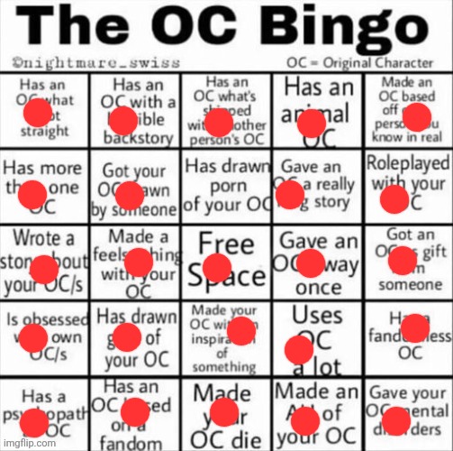 The OC bingo | image tagged in the oc bingo | made w/ Imgflip meme maker